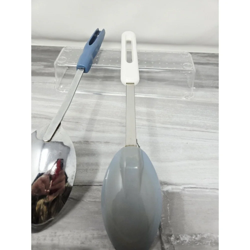 Vintage Bonny Blu and White Serving Spoon USA 12 Inch Retro Kitchen‎ Ware +extra